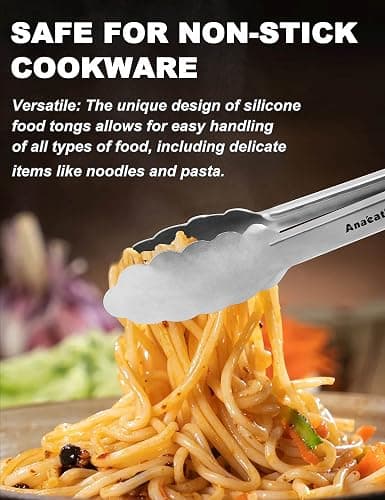 Anaeat Premium Kitchen Locking Tong Set of 3 - Heavy Duty Stainless Steel Food Tongs with Long Handle & Non-Slip Silicone Grip for Cooking, Baking, Grilling - Heat Resistant up to 460°F thumbnail 8