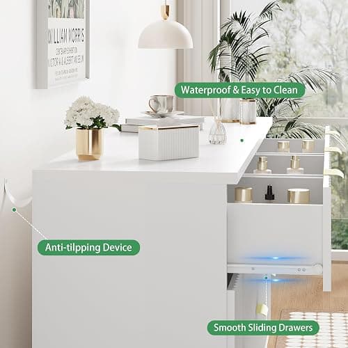 Xixini Fluted Dresser for Bedroom with 7 Drawers, 48" Wide Modern Chest of Drawers with Metal Handle, Wooden Dresser TV Stand, Wood Closet Clothes Storage Organizer for Living Room, Hallway, White thumbnail 5