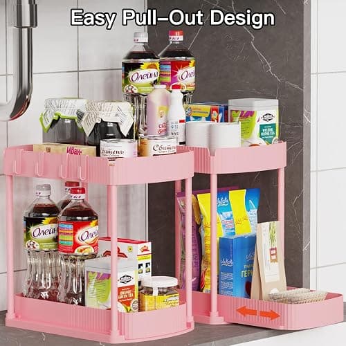 2 Packs Under Sink Pull-Out Storage Organizers, 12.8 Inches, Pink | Multi-Purpose Cabinet Organizers and Storage for Bathroom & Kitchen thumbnail 4