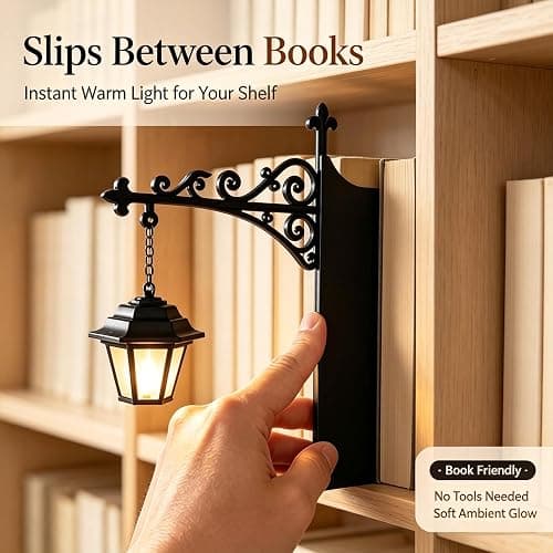 Library Lantern Mini Bookshelf Lamp, Vintage Hanging LED Book Shelf Lights | with Bookend-Style Base,Warm Decorative for Home Library,Study and Reading Corner,Enchanting Gift for Literary Lovers(3 PCS) thumbnail 5