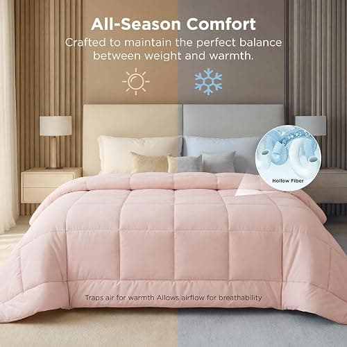 Bedsure Comforter Duvet Insert - Quilted Comforters Oversized King Size, All Season Duvet, GentleSoft Down Alternative Bedding, with 8 Tabs, Gifts for Women/Men, Pink, Oversized King 116 x 98 Inches thumbnail 5