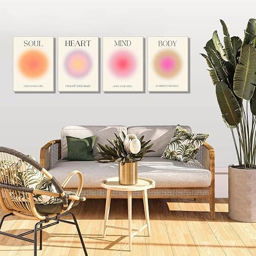 Framed Art Angel Halo Aesthetics Poster Set of 4 Pieces Colorful Aura Gradient Canvas Wall Art Spirit Soul Quote Print Painting Danish Pastel Bedroom Bathroom Yoga Wall Decor Gift for Lovers 12x16 thumbnail 3