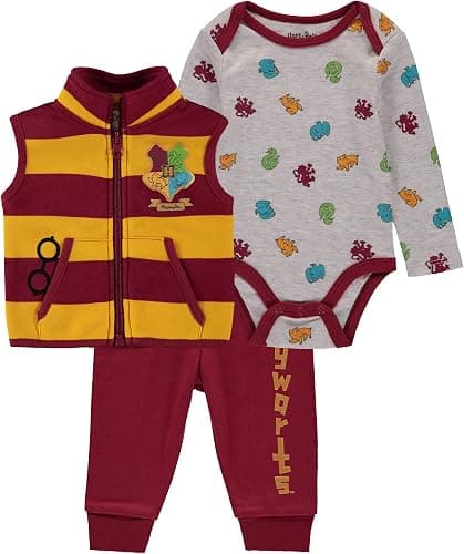 Harry Potter Baby Boys Clothing 3-Piece Set with Baby Bodysuit, Pants, and Fleece Vest - Baby Boy Clothes - Image 1
