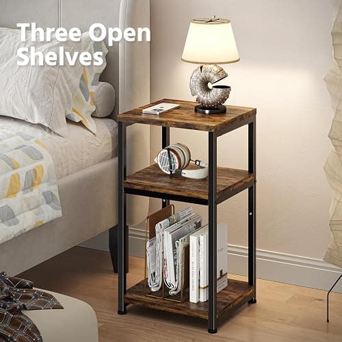 Simple Trending Side Table, End Table Night Stand, 3 Tiers Shelf for Living Room, Rustic Brown thumbnail 5