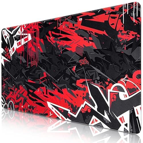 Canjoy Gaming Mouse Pad 31.5x15.8inch Extended XXL Large Mouse Pad Big Computer Keyboard Mouse Mat Desk Pad with Non-Slip & Rubber Base & Stitched Edge - Black Red