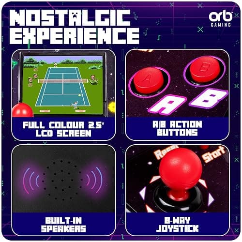 Mini Arcade Machine, 240 Built-In 8-Bit Games, 2.5” Full Colour Screen, 8-Way Joystick, Handheld Retro Games Console – Orb Gaming by ThumbsUp! thumbnail 6