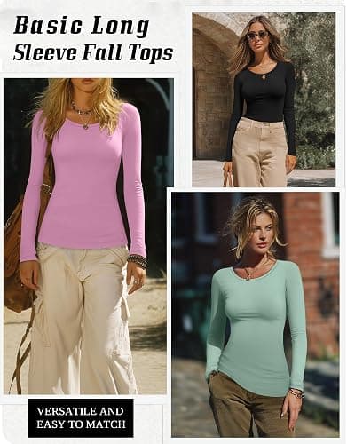 Riyiper 3 Pack Women's Long Sleeve Shirts Scoop Neck Tight Slim Fit Tops Casual Stretchy Basic Tee Layer Undershirts thumbnail 3