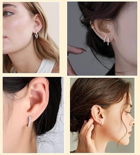 Cocadant 6 Pairs 925 Sterling Silver Small Hoop Earrings for Women,14k Real Gold Hypoallergenic Tiny Cubic Zirconia Cartilage Huggie Earring Sets for Multiple Piercing Trendy Jewelry 8/10/12mm thumbnail 6