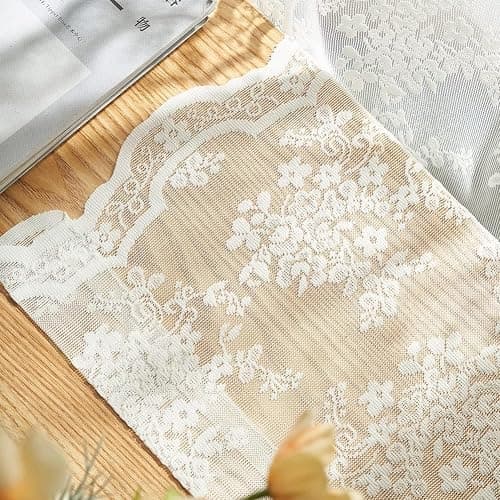 YJ YANJUN Vintage Lace Curtains Elegant Flower Off White 132 inch Curtains 1 Pair Extra Long Cream Colored High Ceiling Drapes for Large Windows Patio Sliding Door 11 Foot 52" W x 132" L Ivory thumbnail 5