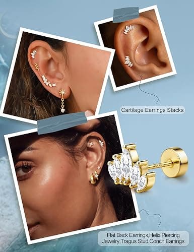 LOLIAS Hypoallergenic Cartilage Earrings for Women Flat Back-925 Sterling Silver Post Stud Flatback Earrings for Sensitive Ears-20G Ear Crawler Climber Cartilage Earring Tragus Conch Helix Piercing Jewelry thumbnail 5