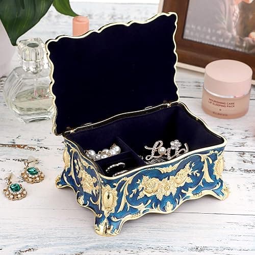 Hipiw Vintage Jewelry Organizer Box - Metal Trinket Storage Box Ornate Treasure Chest Box Jewelry Decorative box Keepsake Gift Box Case for Women,4.9"x3.4"x2.7" thumbnail 2