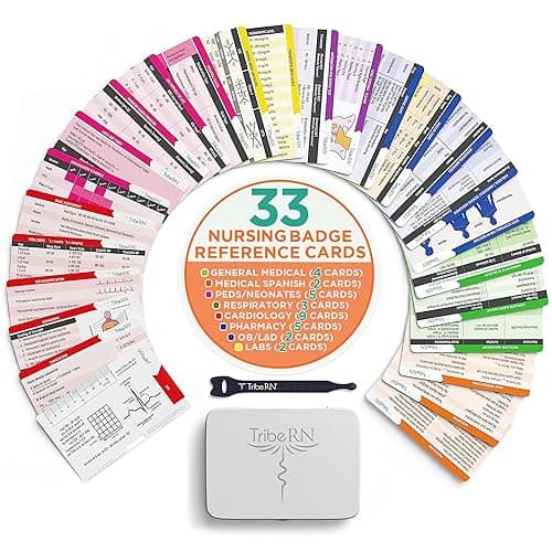 BadgeGuru Nursing Badge Reference Cards - 33 Double Sided Nurse Badge Cards - 66 Cheat Sheets, Nursing School Essentials, Nursing Students, New Nurses - 33-Card Set - Standard