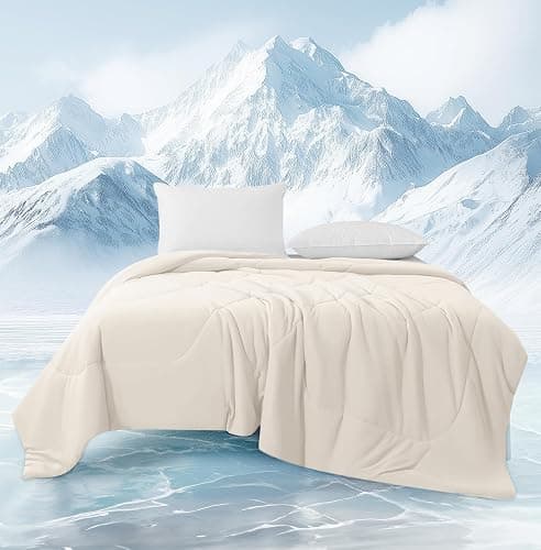 MASVIS Cooling Blankets for Hot Sleepers, Luxury Lightweight Cozy Soft Throw for Night Sweats Double Sided Breathable Blanket for Bed Couch Sofa, Q-Max 0.4 Cold Tech Ice Blanket, Twin (68"x90"), Beige - Image 1
