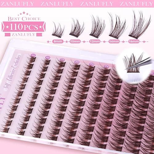 Self Adhesive Eyelashes Brown Self Adhesive Lash Clusters Natural No Glue Lashes Dark Brown Eyelash Extensions Pre-glued Eyelash Clusters Wispy Press on Individual Lashes 8-16mm by ZANLUFLY thumbnail 3