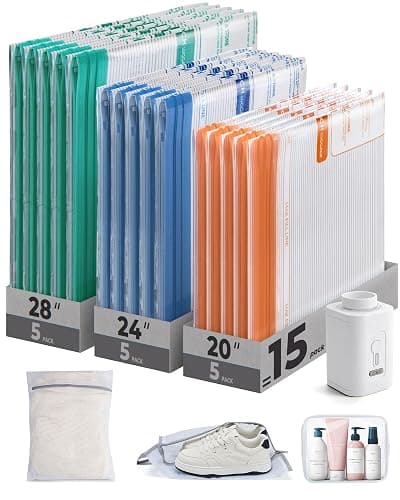 BAGSMART Travel Vacuum Bags with Rechargeable Electric Pump, 18PC Kit | Heavy-duty PA+PE material, Bonus Shoe, Laundry & Toiletry Bags, Save 80% Space Ideal for suitcase packing, travel & home. - Image 1