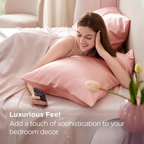 Bedsure King Size Satin Pillowcase Set of 2 - Peach Pink Silky Pillow Cases for Hair and Skin with Envelope Closure, Similar to Silk Pillow Cases, Gifts for Women Men, 20x36 Inches, 2pcs thumbnail 3