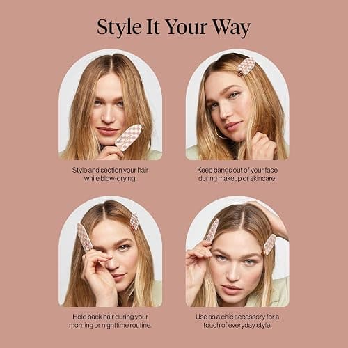 Kitsch Creaseless Hair Clips for Women - No Crease, No Bend Hair Clips for Styling, Bangs, Makeup Application, Face Wash | Recycled Acrylic - Checkered Terracotta | Ideal Gifts for Women, 2pcs thumbnail 7