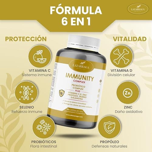 IMMUNITY DEFENSAS COMPLEX 6 EN 1 con Vitamina C + Vitamina D + Propóleo + Zinc + Selenio + Probióticos y Prebióticos + Galangina | Apoya el Sistema Inmunológico l 90 Cápsulas Veganas | 3 meses thumbnail 5