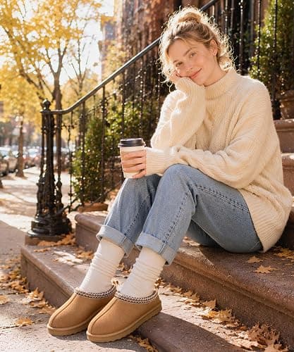bebealy Genuine Suede Fuzzy Slippers for Women Winter Warm House Shoes | Comfortable Mini Boots for Indoor Outdoor Wear with Soft Plush Lining thumbnail 8