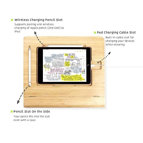 ELETIUO Tablet Desktop Stand Height Adjustable,Foldable Bamboo Drawing Ipad Holder,Multi-Angle Portable Stand Organizer,Compatible with 12.9 inch ipad pro 3rd/4th Gen thumbnail 3