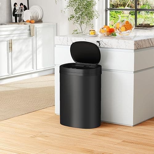 BestOffice | 13 Gallon Trash Can with Lid | Automatic Touchless Garbage Can | Odor Control | Modern Oval Design | Easy to Clean | Plastic | Black | Fits Any Kitchen, Bathroom, Office or Home thumbnail 2