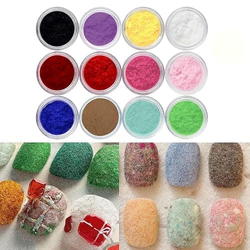 12 Jars Nail Glitter for Nail Art Velvet Powder DIY Manicure Plush Powder Nail Art Decoration Manicure Tool DIY Nail Flocking Powder Kit - Image 1