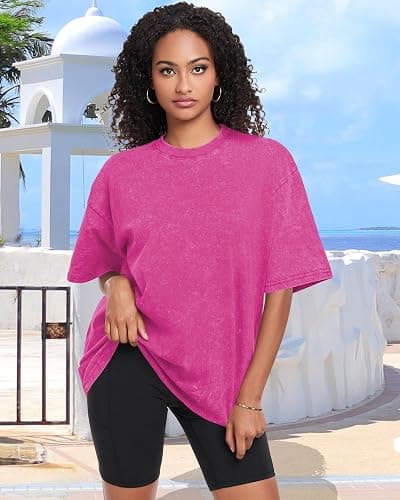 Oversized Tshirts for Women Short Sleeve Vintage Washed Basic Cotton Tees | ADOREJOY Oversized Casual Loose Crewneck Tops for Summer Acid Wash Streetwear Daily Fit 2026 thumbnail 8