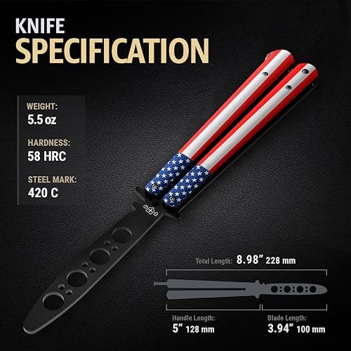 Butterfly Knife - Balisong Trainer - American Practice Butterfly Trainer with Sure Spring Latch - Balisong Knives NOT Real NOT Sharp Blade - Full Stainless Steel Fake Dull Trick CSGO K14 U-N thumbnail 3