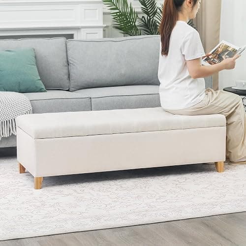 Joveco Storage Ottoman Bench, 51" Rectangle Long Bench, for Bedroom, End Foot of Bed, Living Room, Entryway, Beige thumbnail 7