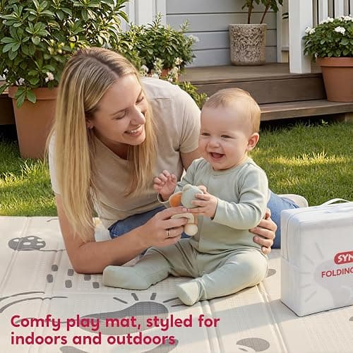 Baby Play Mat – Foldable 78"x51" XPE Foam Baby Floor Play Mat with Fabric Surface, Double-Sided Cute Print, Soft Non-Slip Tummy Time, Play Mat for Babies 0-12 Months, Nursery, Playroom, Living Room thumbnail 8