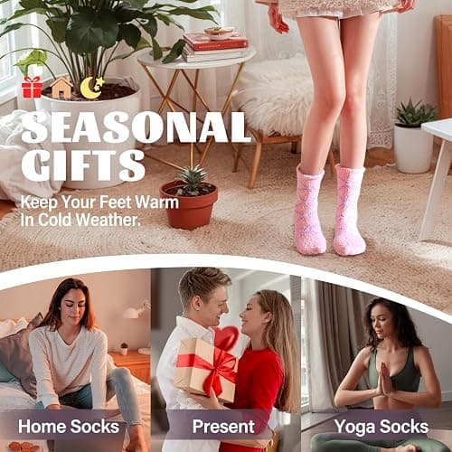 ANTSANG Womens Fuzzy Socks Fluffy Slipper Cozy Cabin Winter Soft Fleece Warm Comfy Thick Christmas Gift Socks thumbnail 6