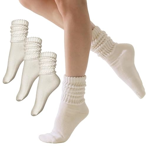3-Pair Cotton Crew Slouch Socks Womens Scrunch Ribbed Soft Retro Boot Calf Sock - Image 1