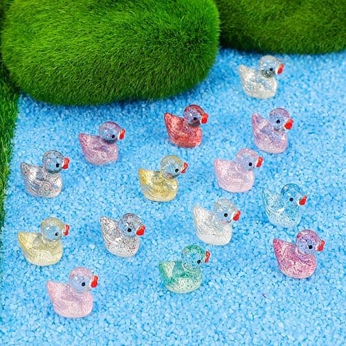 240 Pcs Glitter Mini Resin Ducks, Colorful Tiny Small Plastic Ducks Figures to Hide Little Resin Animals Bulk for Miniature Landscape Aquarium Potted Dollhouse Fairy Garden Accessories Decorations thumbnail 6
