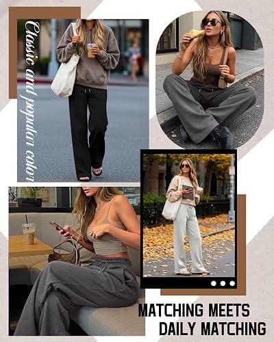 Neer 3 Pack Women's Sweatpants with Pockets, High Waisted Casual Yoga Pants Cozy Lounge Drawstring Loose Wide Leg Jogger thumbnail 3
