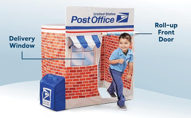 Kid Trax Pop Up Kids Magical Play Tent, Large Front and Rear Openings, Carrying Case Included, Easy Storage, USPS Post Office, White thumbnail 6