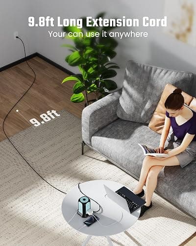 Power Strip Tower Surge Protector, SUPERDANNY Desktop Charging Station, 10 Ft Extension Cord, 9 Outlets, 4 USB Ports, 1080 Joules, 3-Prong, Grounded, Multiple Protections for Home, Office, Blue thumbnail 2