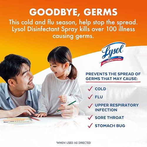 Lysol Disinfectant Spray, Household Cleaning Supplies, Disinfecting Multi-Purpose Room Spray, Antibacterial Sanitizer, Deodorizer, Kills Hantavirus, Mango & Hibiscus, 19 Fl Oz (Pack of 2) thumbnail 6