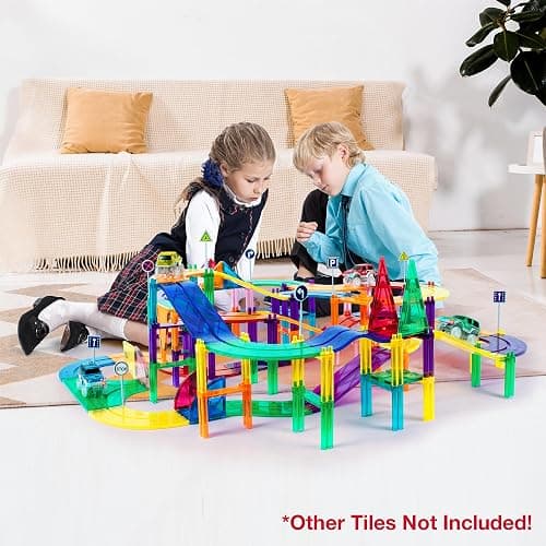 12pcs Race Track Add-On Magnetic Railway 5Styles Building Block Set Magnet Tiles Construction Toy STEM Learning Early Education Toys Blocks Child Brain Development for Kids Age 3+ PTR12 thumbnail 2