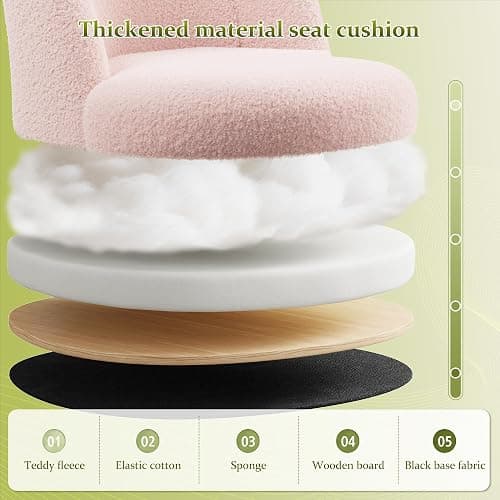 DurayLoly Vanity Chair with Back, Cute Desk Chair with Wheels, Armless Office Chair Height Adjustable, Soft Lumbar Support for Small Space, Bedroom, Gentle Pink thumbnail 8