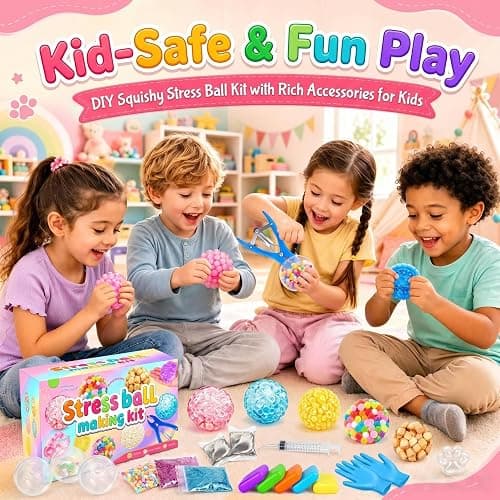 DIY Stress Ball Squishy Making Kit- 16 TPR Skins, 20 Fillers, Stress Ball Empty Bead Squishy Clear kit, Create ASMR Anxiety Relief Toys, Handmade Fidget Squishy Stress Balls, Party Favors for Party thumbnail 4