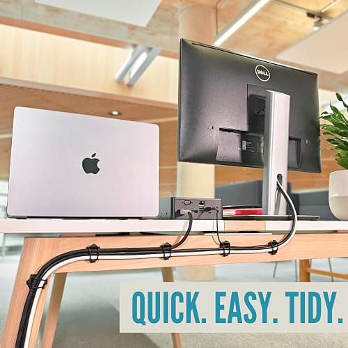 CableGenie [Made in the UK] 10-Pack Adjustable Elastic Adhesive Cable Clips, Wire Management Holder, Cord Organizer for Home Office, Under Desk, Behind TV, Phone Charger, Laptop, PC, HDMI, USB (Black) thumbnail 6