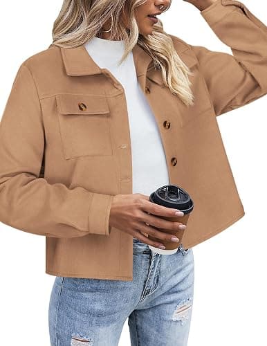 Zeagoo Flannels for Women Cropped Shacket Jacket Fashion Plaid Button Down Shirt 2026 Fall Coat Tops - Image 1