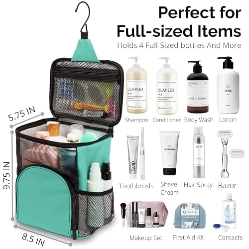 Original Shower Caddy For College Dorms- Travel Shower Caddy - Dorm Organizer Bag - Large Capacity, Quick Dry and Water Resistant with Metal Hook - Portable and Foldable Bag for Gym and Travel (Aqua) thumbnail 2