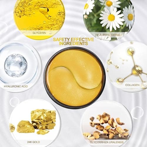 Fivewan 24k Gold Under Eye Patches - 60 Pcs Eye Mask Pure Gold Anti-Aging Collagen Hyaluronic Acid Under Eye Mask for Removing Dark Circles, Puffiness & Wrinkles Refresh Your Skin thumbnail 4