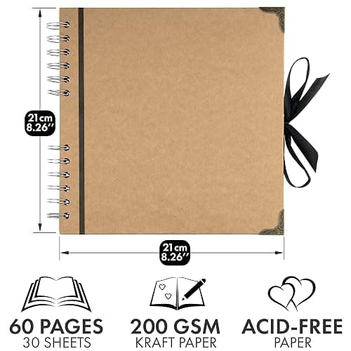 Bstorify Scrapbook Photo Albums 60 Pages (21 x 21 cm) Brown Thick Kraft Paper Scrap Book Ideal for Your Scrapbooking Albums Art & Craft Projects thumbnail 3
