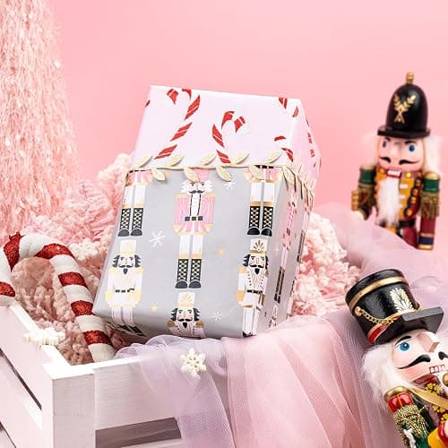 WRAPAHOLIC Reversible Nutcracker Christmas Wrapping Paper - Mini Roll - 17 Inch x 33 Feet - Nutcracker and Candy Cane Design Printed on Pearlized Paper for Chrsitmas, Holiday, Party Celebration thumbnail 5