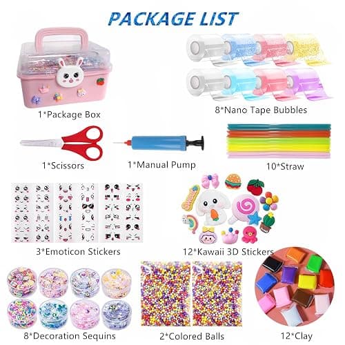 8 Pcs Colorful Nano Tape Bubble Kit for Kids with Glitter,Clay,Cute Stickers and Accessories Tools,Nano Double Sided Adhesive Gel Grip Traceless Tape thumbnail 3