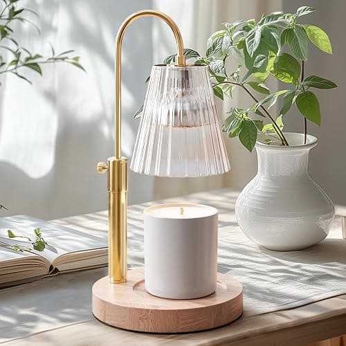 STERN & SPLENDID Adjustable Wood Candle Warmer Lamp for Jar Candles – Large Round Base, Dimmable Electric Candle Melter with Timer, Flameless Candle Heating Lamp with 4 Halogen Light Bulbs - Image 1
