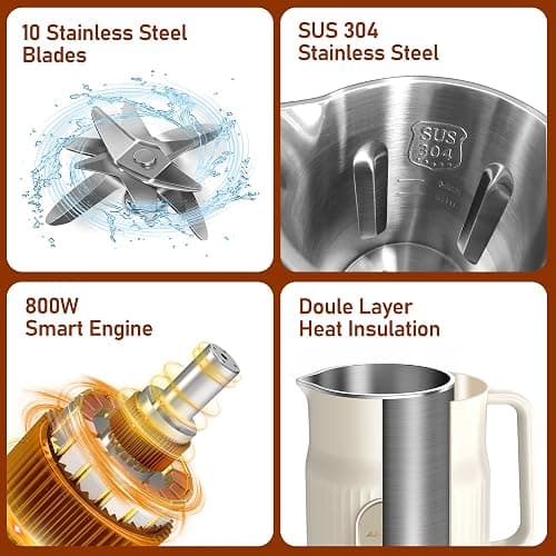 Nut Milk Maker, AlfaBot N2 Automatic Almond Milk Machine for Homemade Plant-Based Milk, Oat, Soy, Yogurt, 5 Modes/35OZ Big Capacity Soy Milk Maker with Delay Setting and Self Cleaning (Cream) thumbnail 5