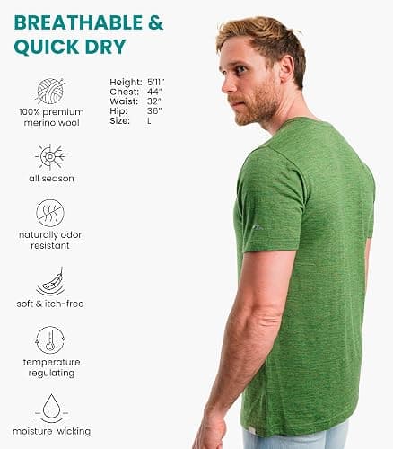 Merino Wool T-Shirt Mens - Merino Wool Undershirt Thermal Shirt for Men and Hiking Socks thumbnail 2
